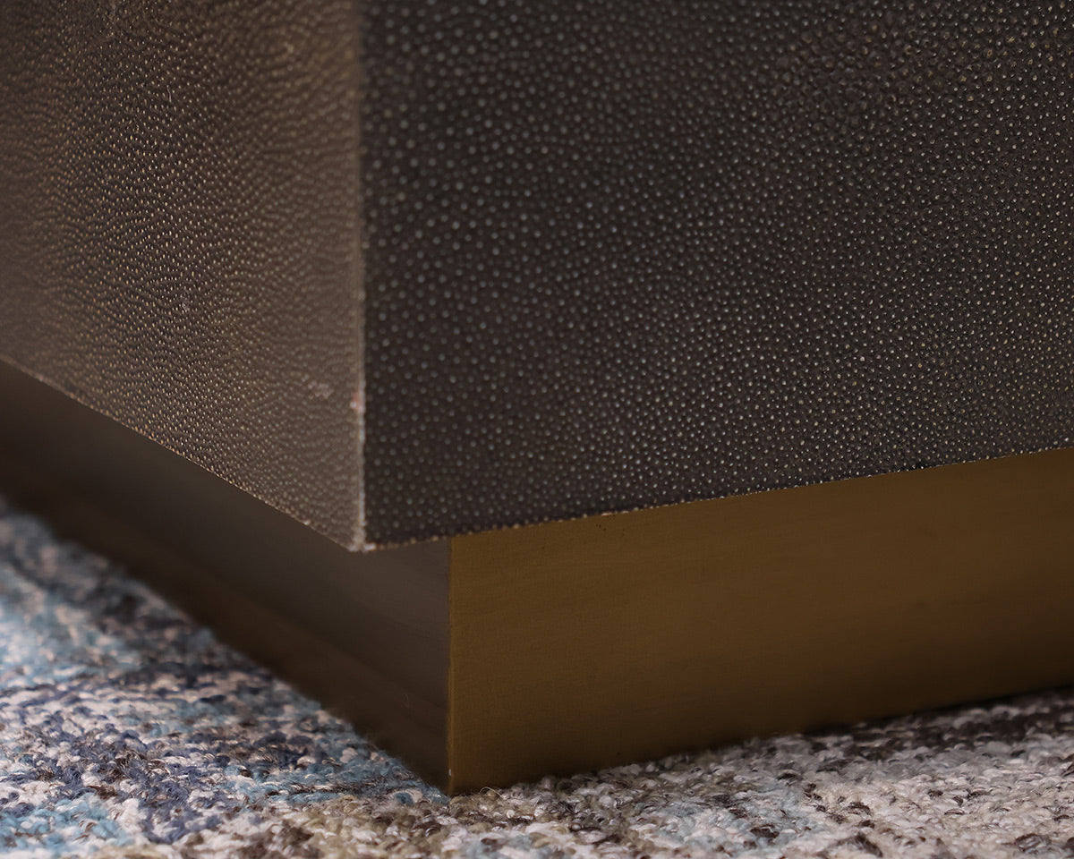 Mandalay 60" Square Cocktail Table in Grey Faux Shagreen with Satin Brass Base