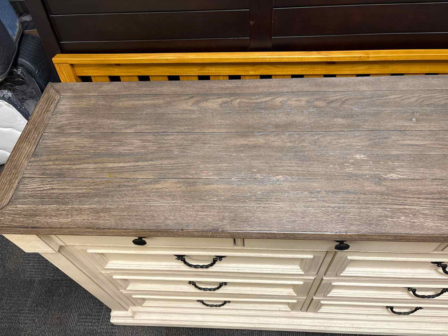 Distressed 9-Drawer Dresser in Off-White