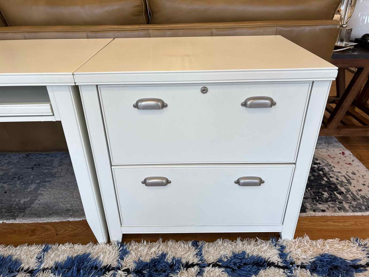 White L-Shaped Desk w/ Filing Cabinet