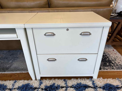 White L-Shaped Desk w/ Filing Cabinet