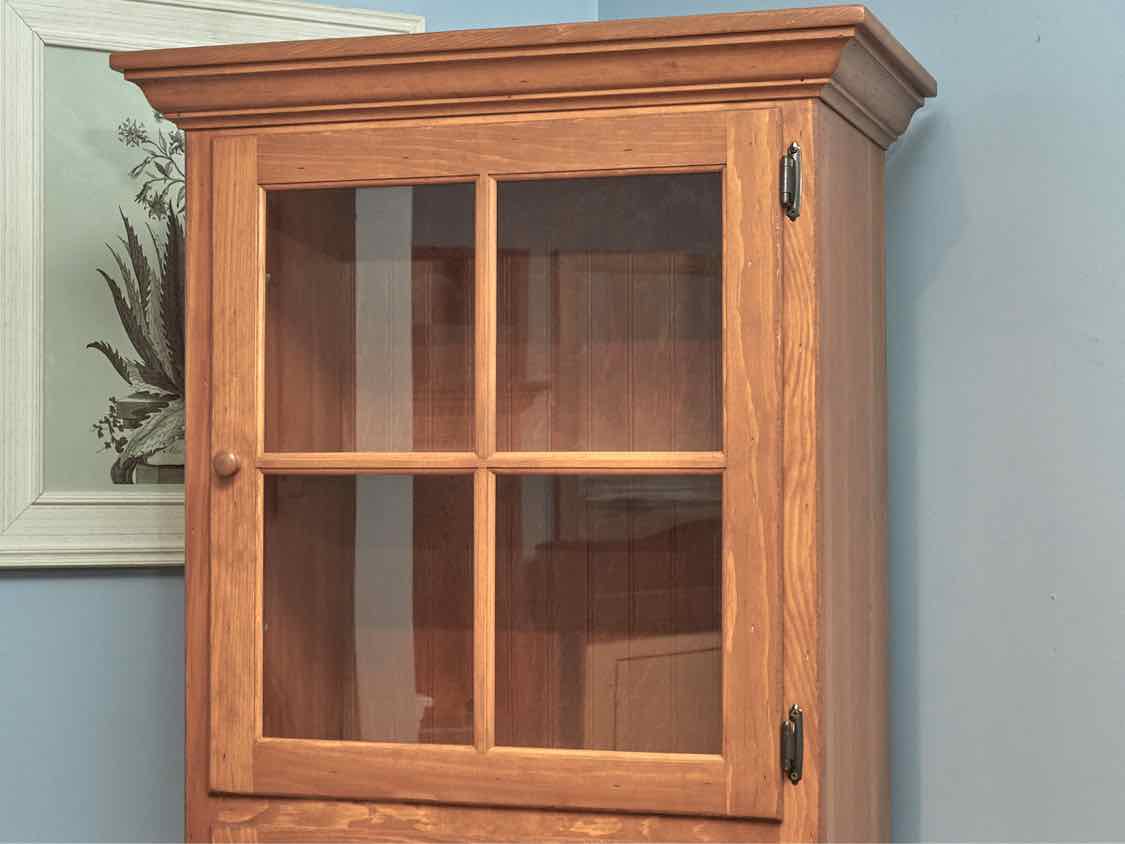Golden Oak Display Cabinet with Pane Glass door & Wood Door