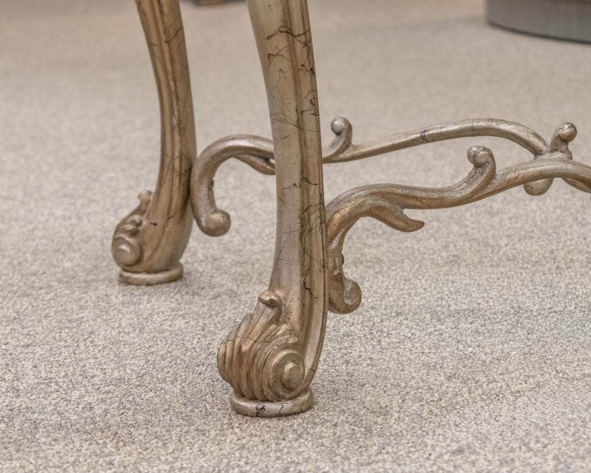 Ornate Silver-Gold Console Table with Glass Top