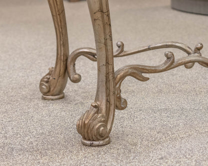 Ornate Silver-Gold Console Table with Glass Top