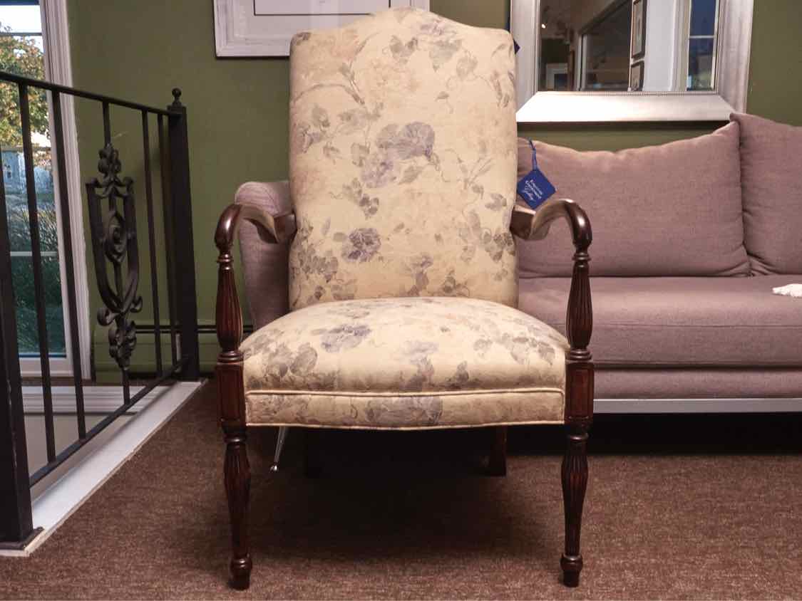 Pair Of Sheraton Style Gooseneck Mahogany Arm High Back  Chairs