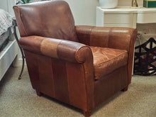 Leather Club Chair and Ottoman in Vintage Brown