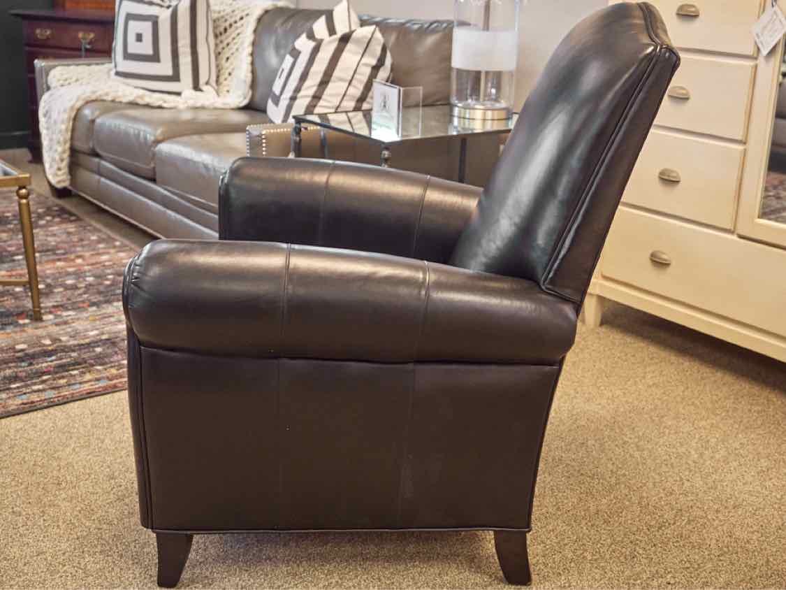 Ethan Allen Black Leather Chair with Sock Arm