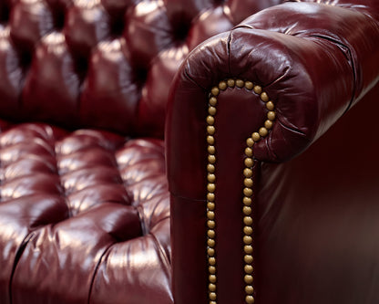 Burgundy Leather Tufted Chesterfield Sofa