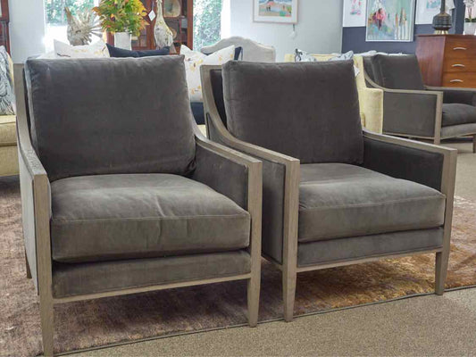 Pair of Restoration Hardware French Contemporary Luxe Track Arm Chairs