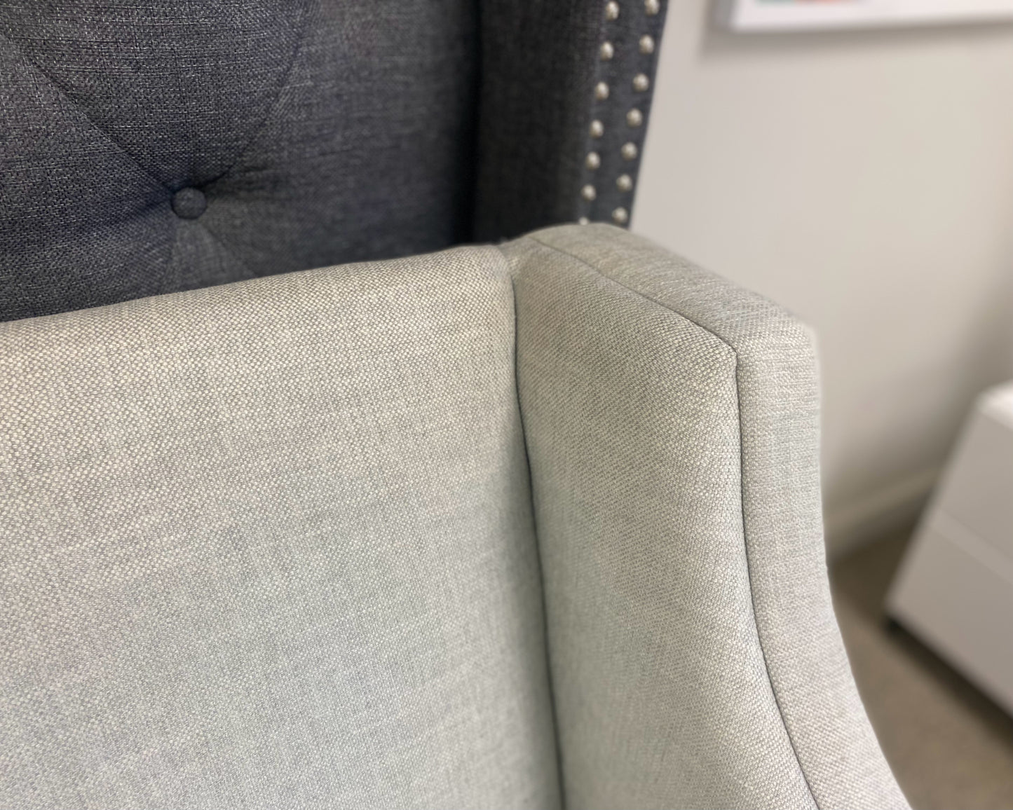 Crate & Barrel Slope Arm Sofa in Light Grey