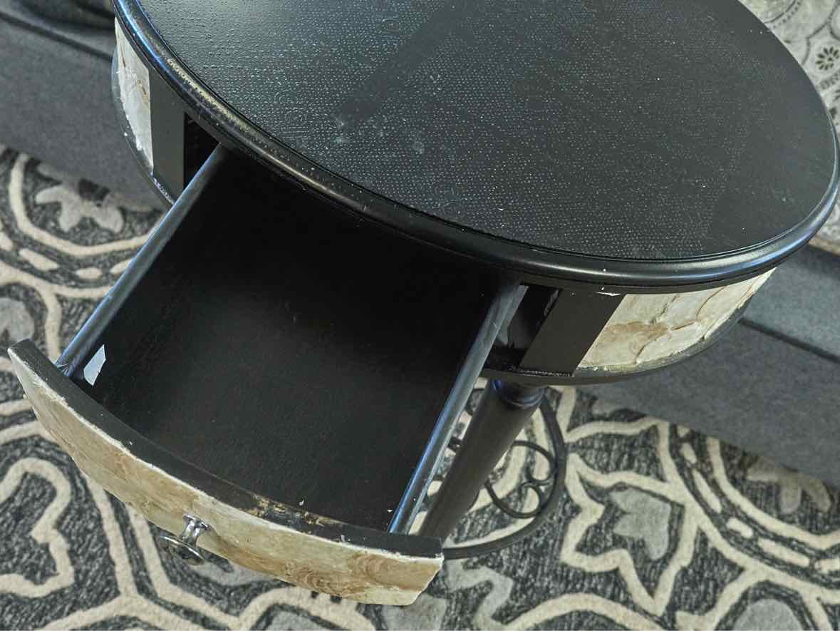 Black Finish 1 Drawer Side Table with Shell Accent Sides