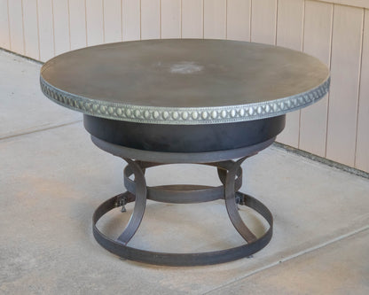 Ornate Zinc Top Beveled Egde Accent Table On Bronze Tone  Metal Base