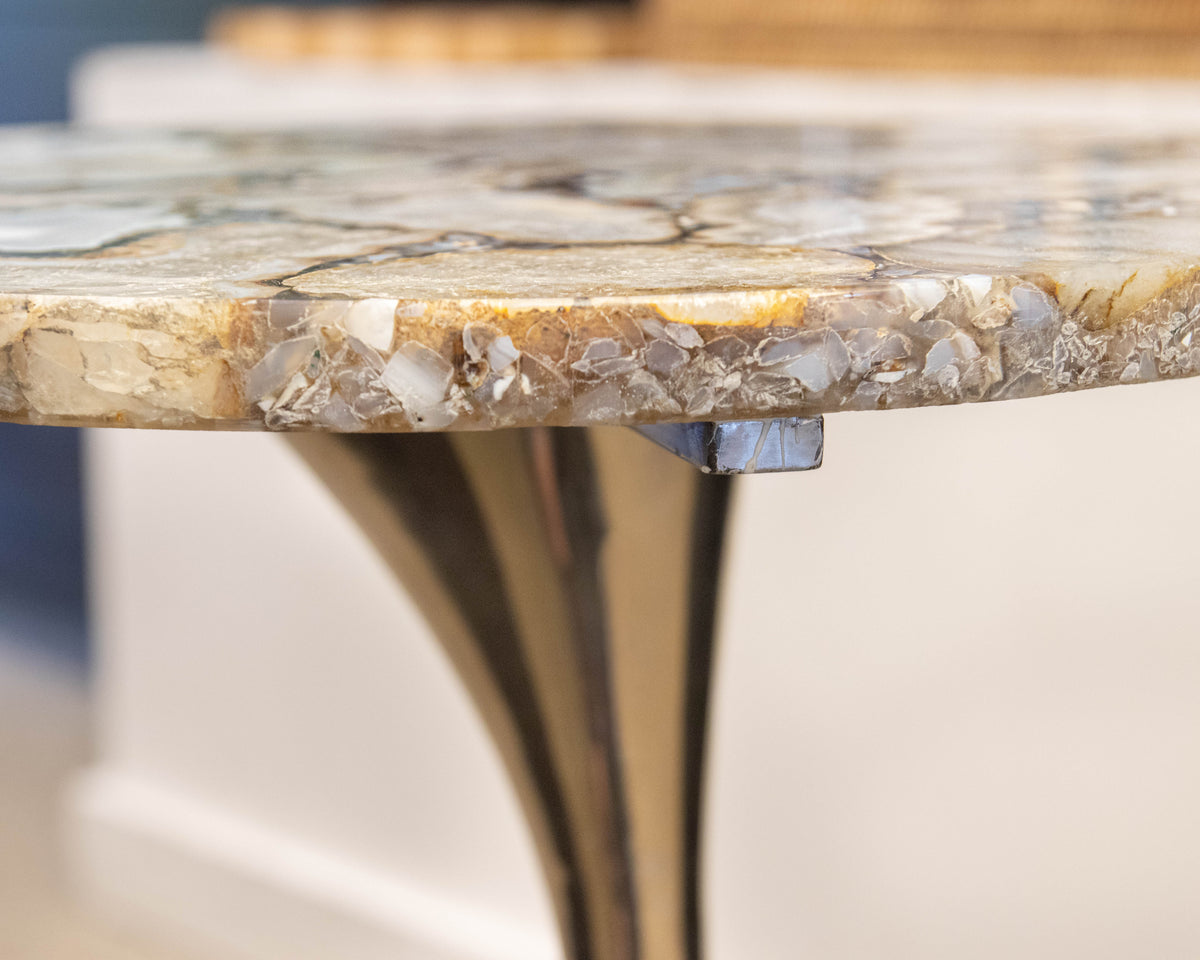 Round Stone Top Drink Table with Organic Silver Base