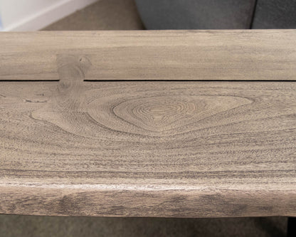 Crate & Barrel Yukon Weathered Grey Live Edge Solid Wood & Metal Console Table