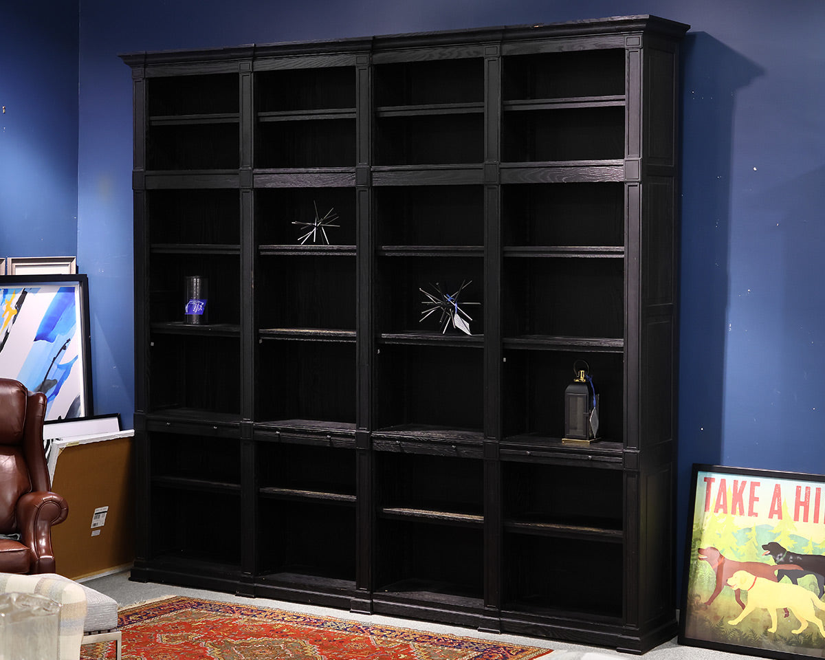 Restoration Hardware Library Bookcase Wall Unit in Black Finish Oak