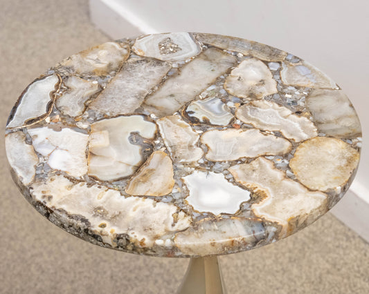 Round Stone Top Drink Table with Organic Silver Base