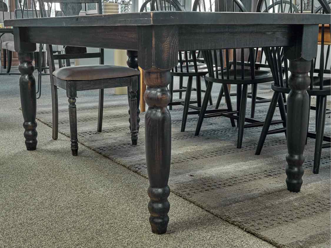 Rustic Barnboard Dining Table, Bench & Pair of Chairs in Dark Rub-Thru Finish
