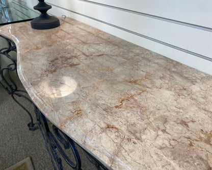 Rose Stone Top Rococco Console on Scrolled Metal Base
