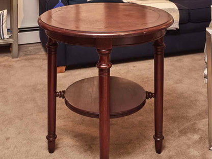 South Cone Leather Top & Walnut Turned Legs & Lower Shelf  Accent Table