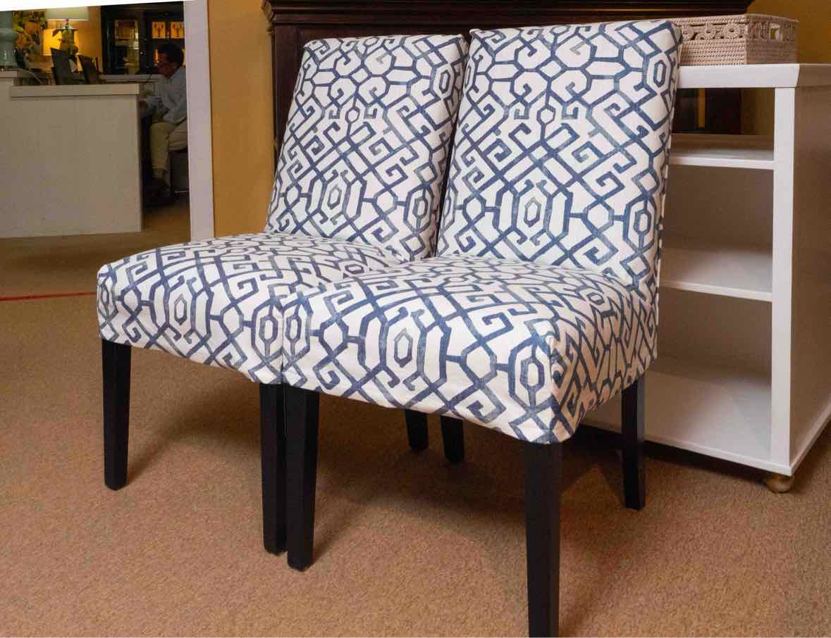 Pair Of Ethan Allen Host & Hostess Custom Slip Covered  Dining Chairs