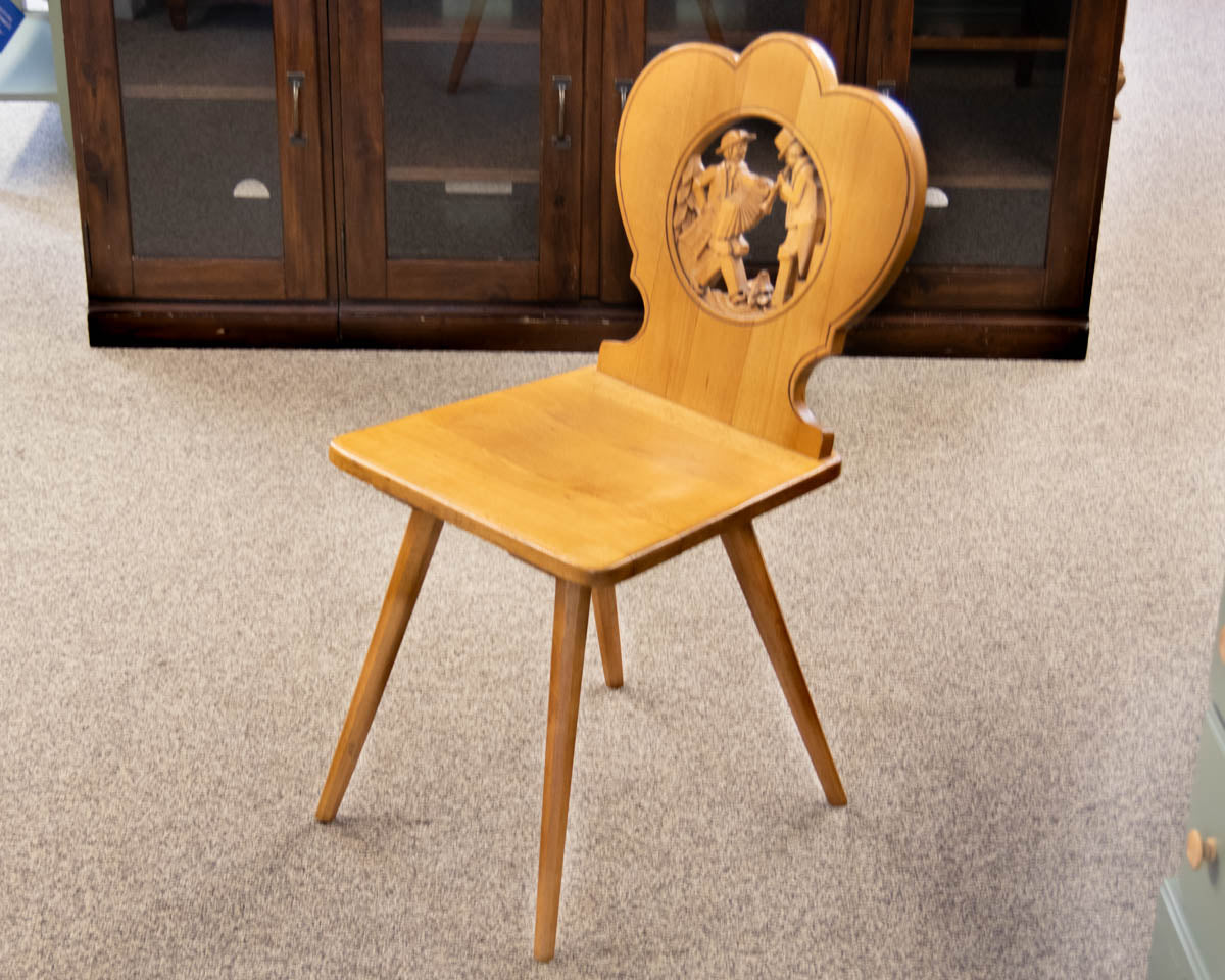 Hand Carved Alpine Bavarian Style Pine Chair