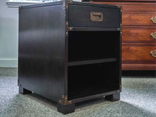 Pair of Walnut Campaign Style 1 Drawer Nightstands