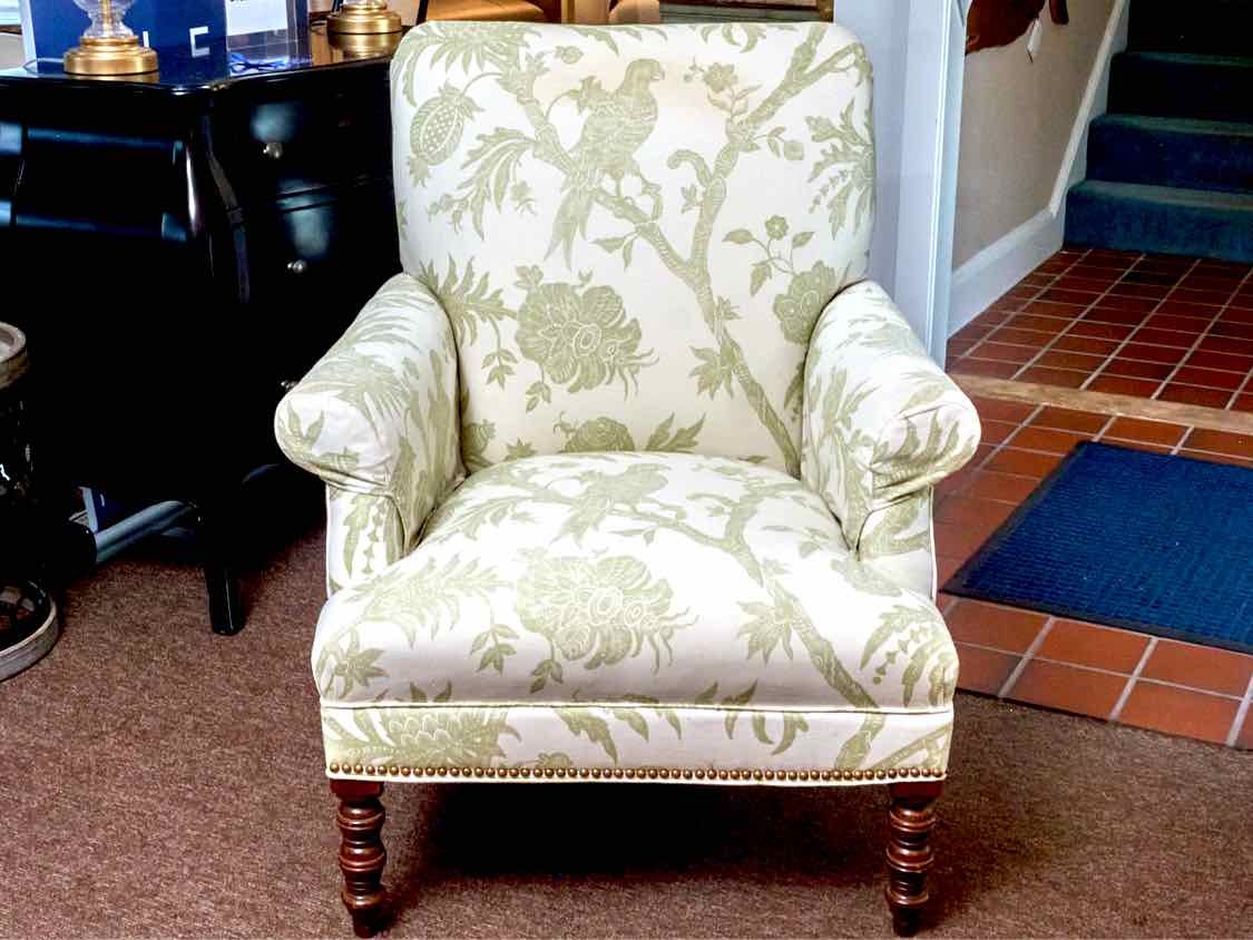 Upholstered Accent Chair In Cream & Chartreuse Design & Nailhead Trim