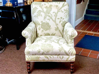 Upholstered Accent Chair In Cream & Chartreuse Design & Nailhead Trim