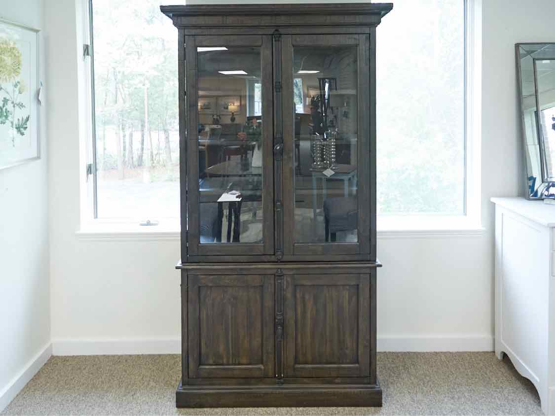Two Piece Display Cabinet in Black Wash with Dimmer