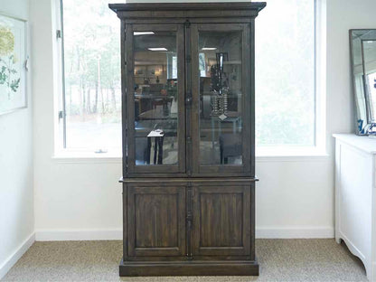 Two Piece Display Cabinet in Black Wash with Dimmer