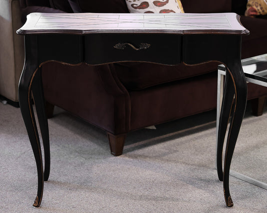 French Country Single Drawer Console in Black with Natural Finish Plank Top