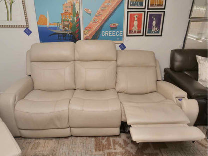 Motomotion Home Theater Ivory Leather Drop Down Console Power Recliner Sofa