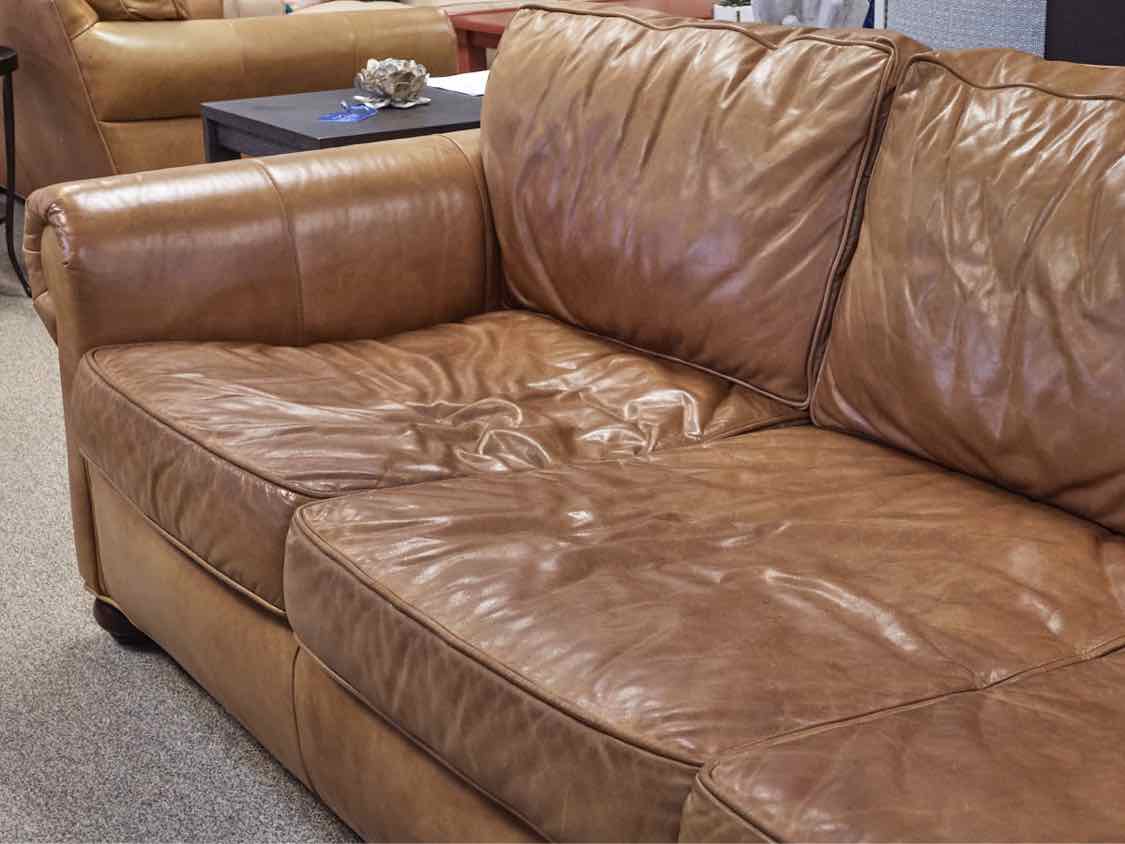 RH Saddle Brown leather 3 Cushion Sofa
