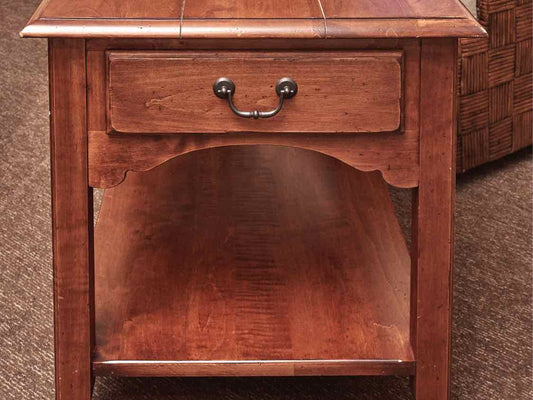 Ethan Allen Cherry Plank Top Side Table with 1 Drawer & Shelf