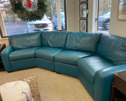 American Leather' Lisben' Wedge 2 Piece Teal Leather Sectional