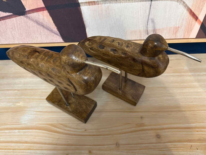 Pair of Carved Wooden Shorebirds on Stands