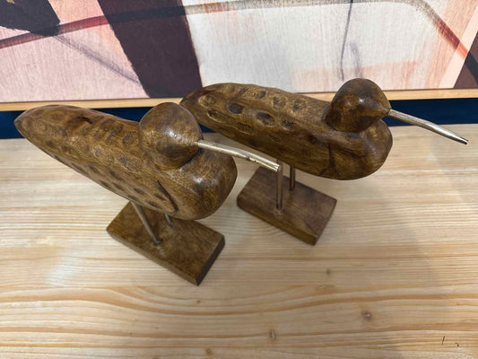 Pair of Carved Wooden Shorebirds on Stands
