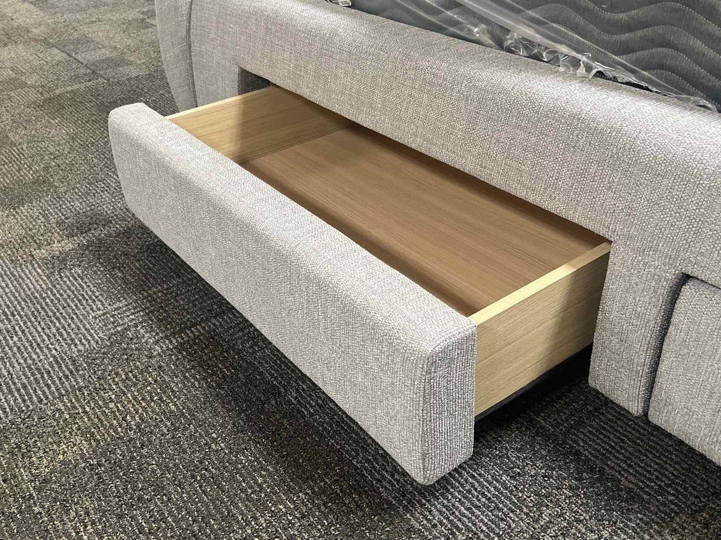 West Elm Grey Queen Storage Bed