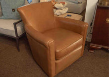 Pair Of Pottery Barn 'Ivring' Rolled Arm Caramel  Leather Swivel Chairs