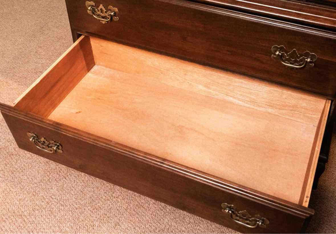 Cherry 3 Over 2 Drawer Chest 0n Chest with Brass Chippendale Pulls