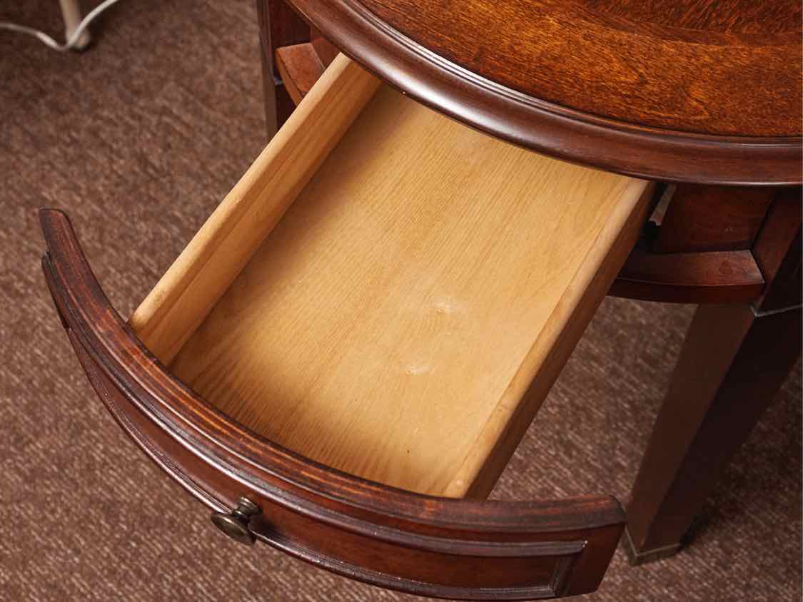 Pair of Mahogany Round with 1 Drawer Side Table with Brass Cap feet