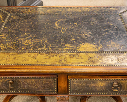 Regency Cocktail Table with Embossed Brass Panels and Side Pullouts