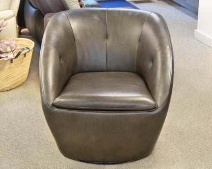 Pair Of Swivel Base Vegan Leather Mocha Chairs