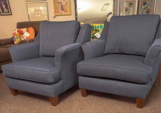 Pair Of King Hickory Navy Chevron Pattern Upholstered Transitional  Chairs