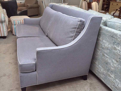 Crate & Barrel  Gray 2 Cushion Sofa with White Piping Trim
