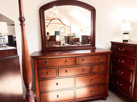 Aspenhome Cambridge 9-Drawer Dresser with Mirror in Brown Cherry Finish