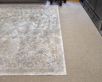 Dalyn Co Low- Pile Distressed Rug In Vintage Medallion Floral Hughs Of Neutrals