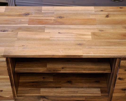 Acacia Wood Console w/ Two Side Cabinets