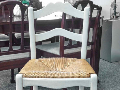 Set of 3 Ballard Designs Lemans Counter Stools in Cream with Rush Seats