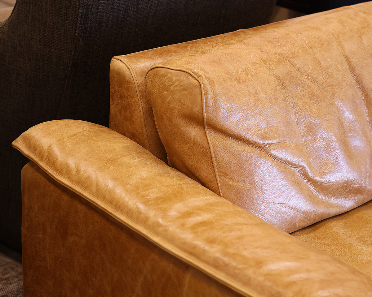 Crate & Barrel Montura Honey Leather 2 Cushion Sofa