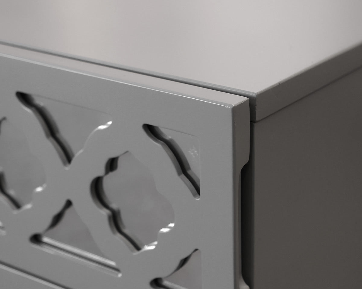 Pair of Grey Nightstands with Mirrored Drawer Fronts